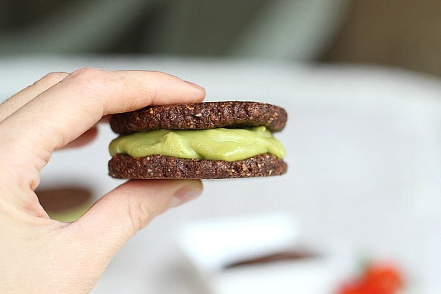 Raw ice cream sandwich with chocolate cookies