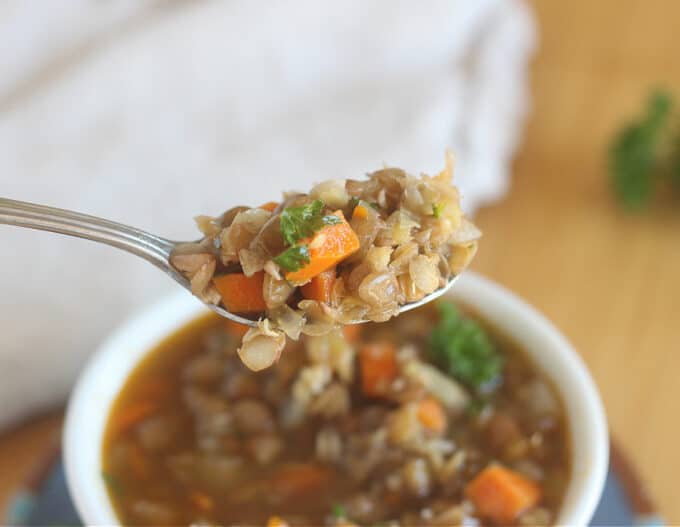 Spoonful of lentil soup.