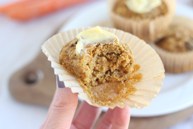 Healthy carrot cake muffins made with maple syrup