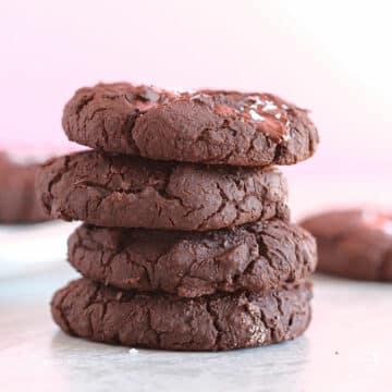 Stack of double chocolate cookies.