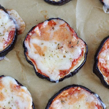 Eggplant pizza with tomato sauce and cheese