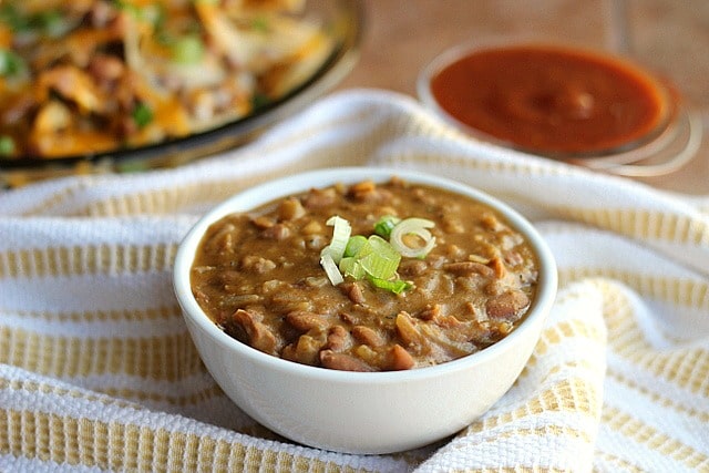 Vegan refried beans in a bowl