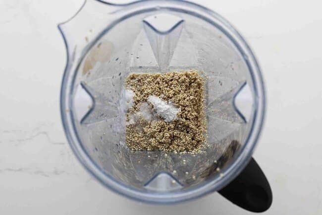 Quinoa, salt, and baking powder in a blender.