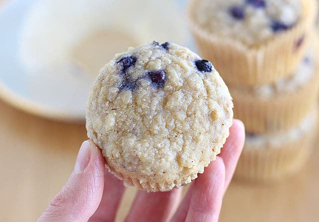 Healthy blueberry muffin recipe with oats soaked in buttermilk