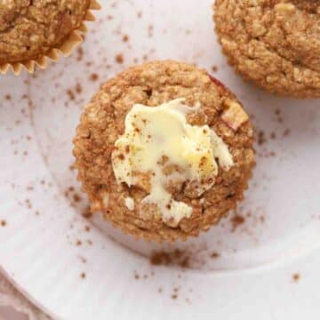 Buttery muffin on a plate.