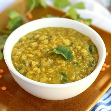 Vegan red lentil dal made without tomatoes
