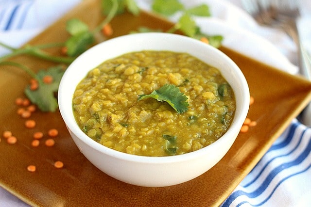 Vegan red lentil dal made without tomatoes