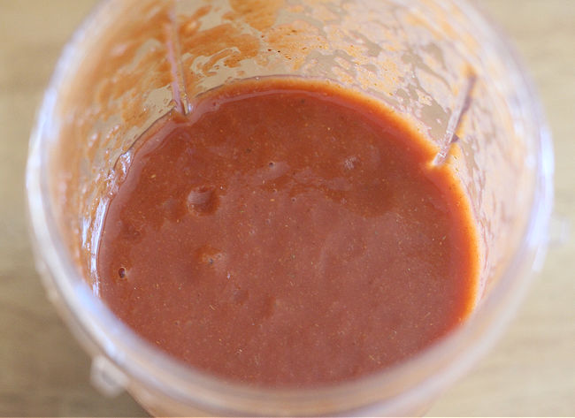 Enchilada sauce in a blender.