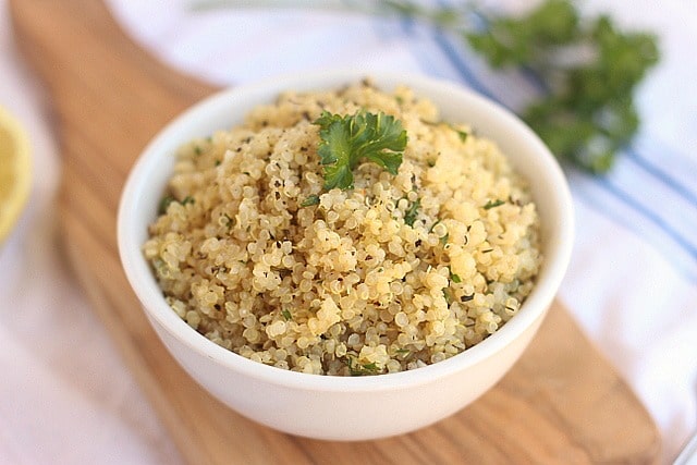 Quinoa pilaf made with dried herbs and fresh lemon juice