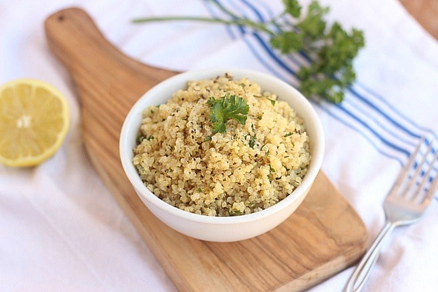 Lemon herb quinoa with thyme, oregano, rosemary, and parsley