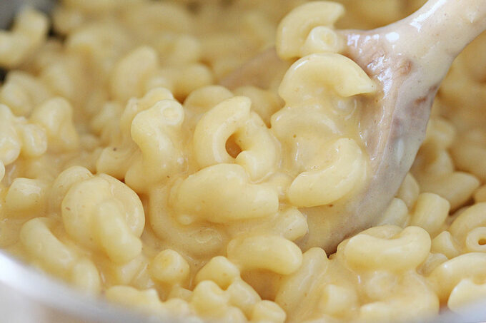 Close-up of macaroni and cheese.