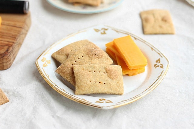 Homemade crackers with cheddar cheese