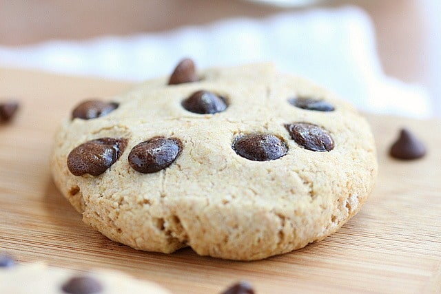 Chocolate chips on a cookie