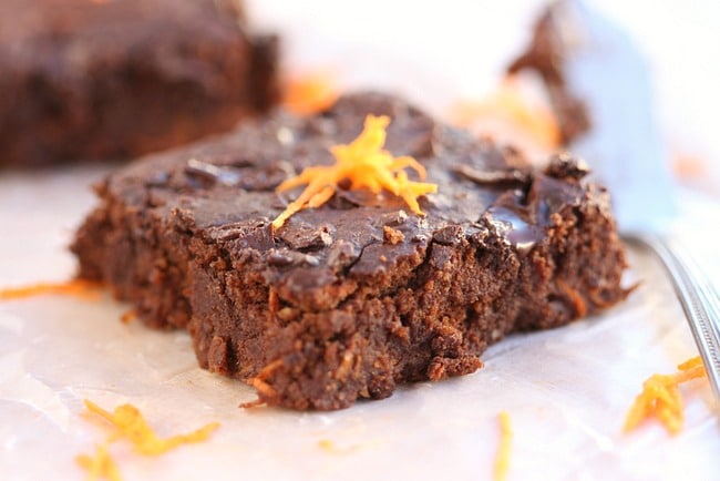 Fudgy carrot brownies made with oat flour