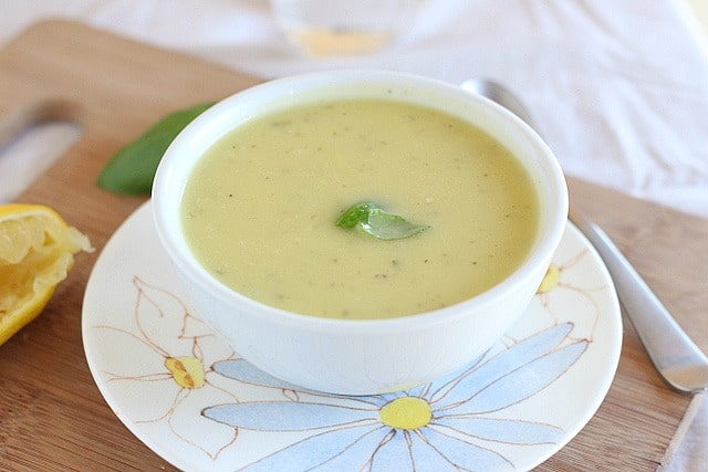 yellow squash soup with basil made in a pressure cooker