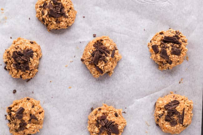 Unbaked cookies on a baking sheet.