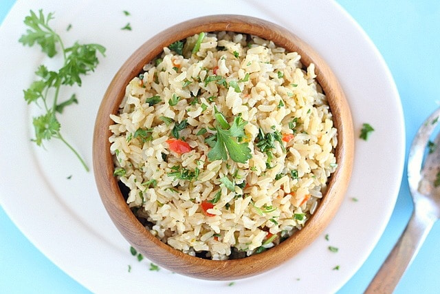 Instant Pot brown rice with herbs and vegetables