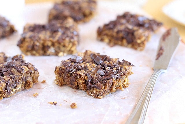 Chocolate chip cookie bars with wheat germ and oats
