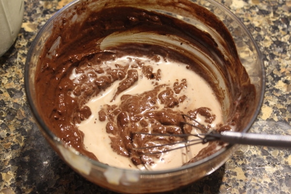 Sugar-free chocolate sauce mixed in a bowl.