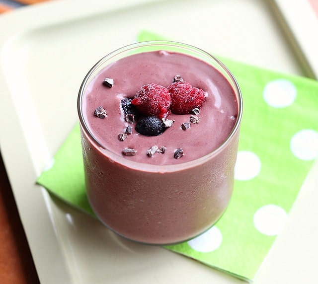 Easy dairy-free chocolate berry smoothie with almond butter