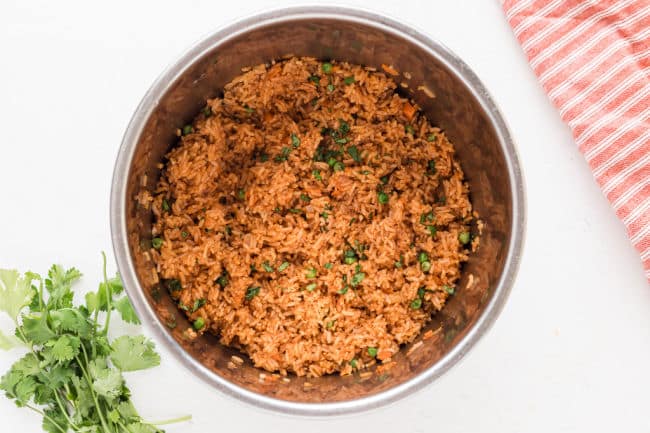 Cooked Mexican rice in an Instant Pot.