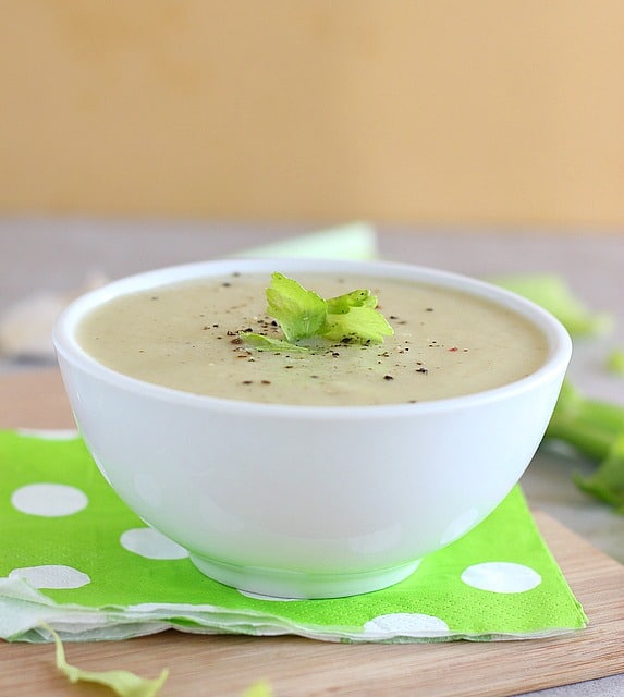 Vegan cream of celery soup made without dairy