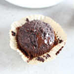 Healthy chocolate muffin in a muffin wrapper.