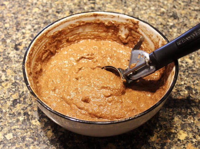 Chocolate muffin batter in a bowl.