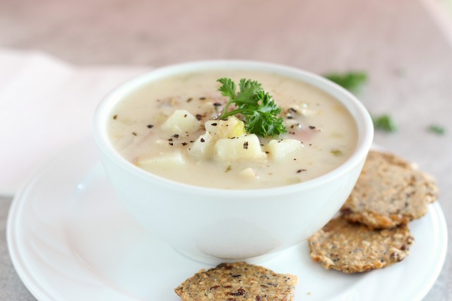 Healthy clam chowder made with goat milk