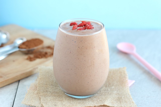 Chocolate cherry smoothie with avocado and chia seeds