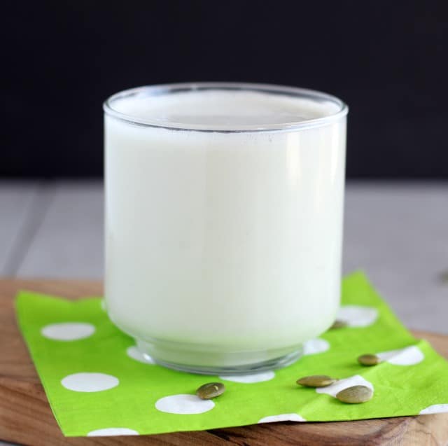 Nut-free milk made with raw pumpkin seeds