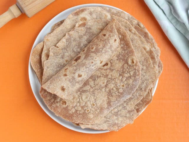 Spelt flour tortillas on a plate.