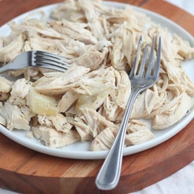 Shredded chicken breasts in the pressure cooker