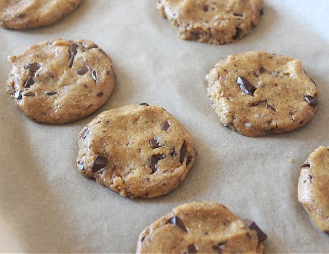 Raw cookies on a baking sheet.