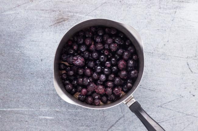 Blueberries in a small pan.