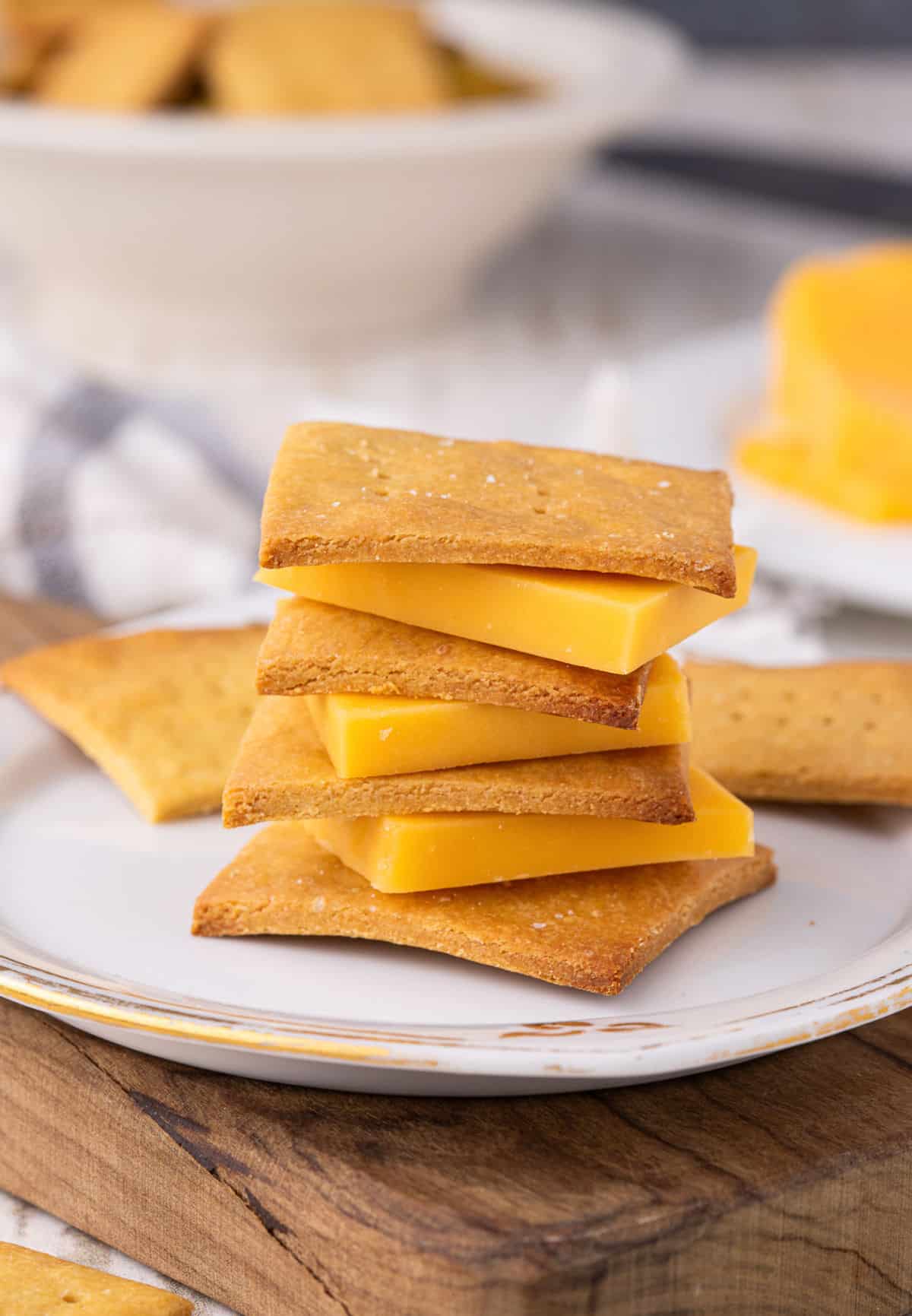Stack of cheese and crackers.