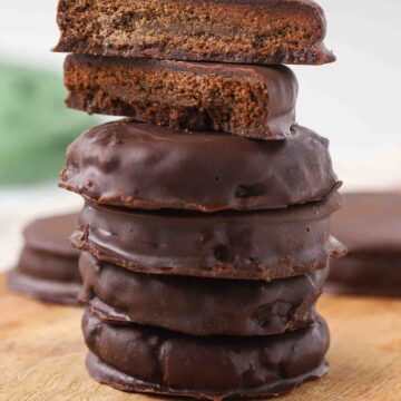 Stack of homemade thin mint cookies.