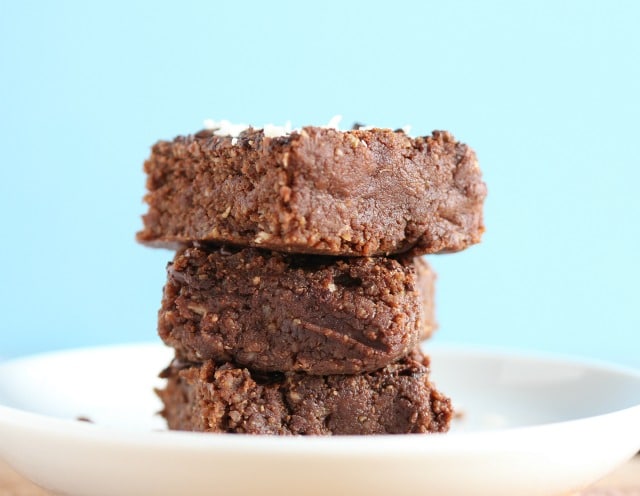Chewy coconut brownies that are low in sugar
