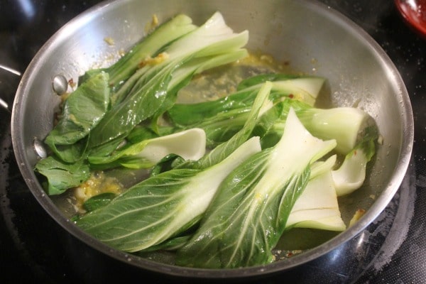 Bok choy in a pan