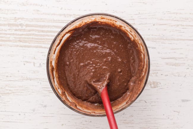 Chocolate cupcake batter in a bowl.