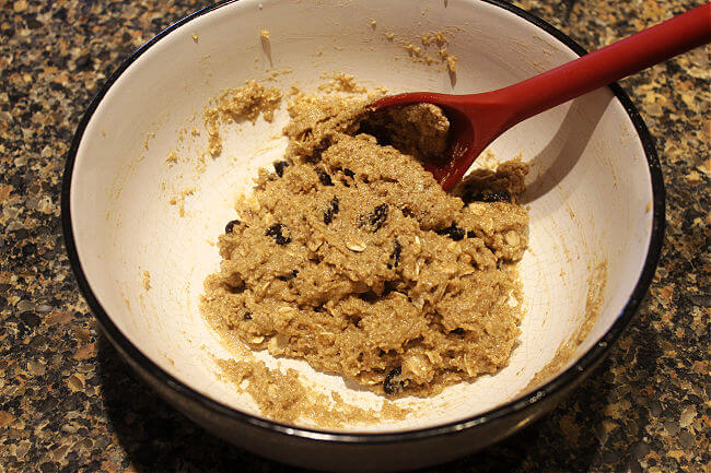 Oatmeal cookie dough in a bowl.