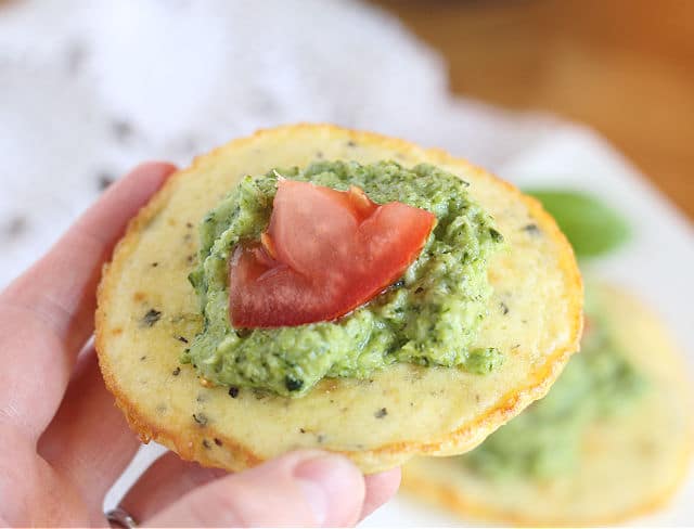 Broccoli pesto on coconut flour flatbread