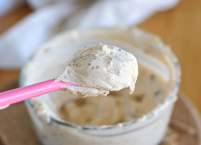 Butterfinger copycat with Greek yogurt on a spoon