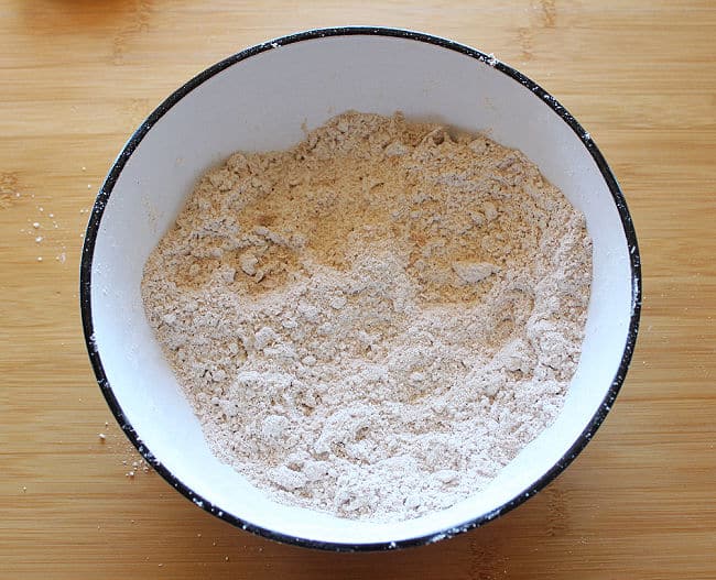 Pebbly-looking flour mixture.