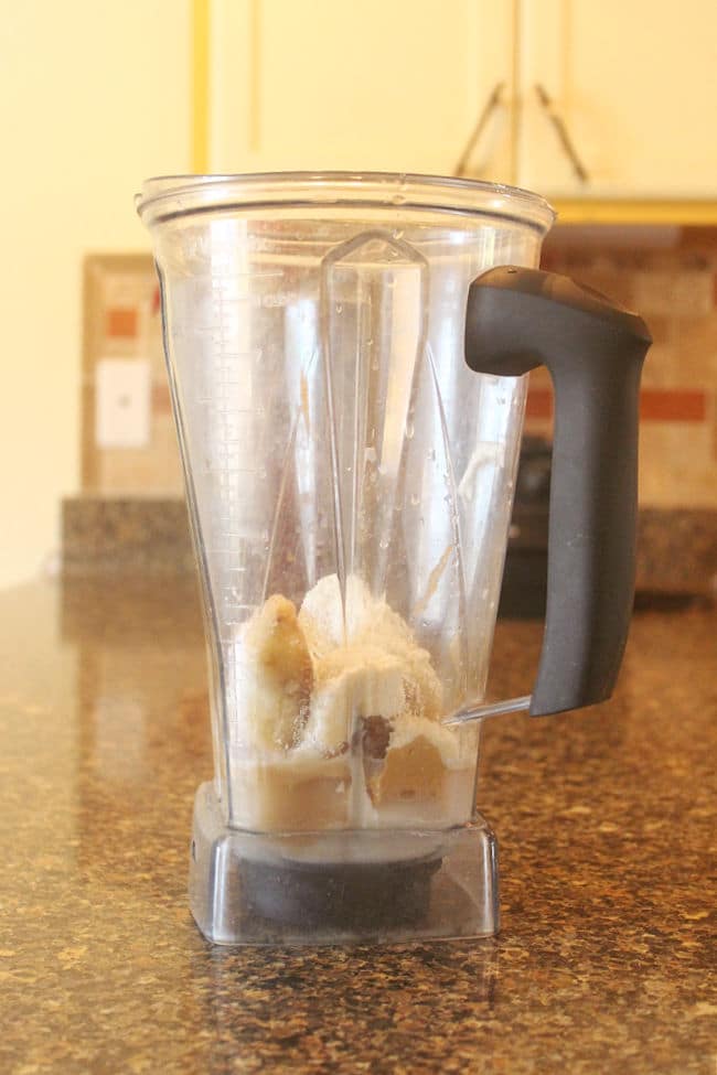 Banana, peanut butter, and water in a blender.