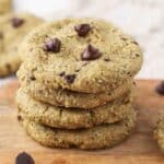 Stack of chocolate chip cookies.