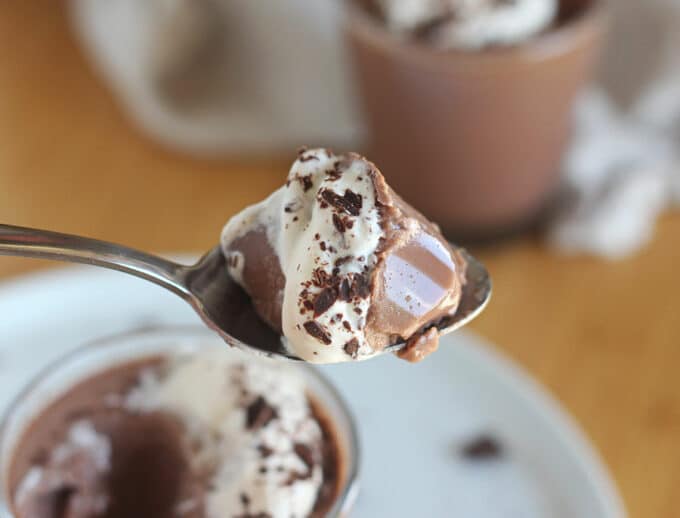 Spoonful of chocolate pudding.
