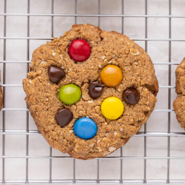 Cookie with M&Ms and chocolate chips.