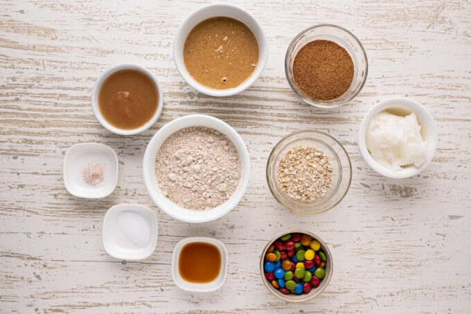 Ingredients for cookies laid out on a table.