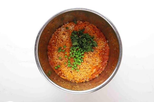 Rice cooked in tomato broth in an Instant Pot.
